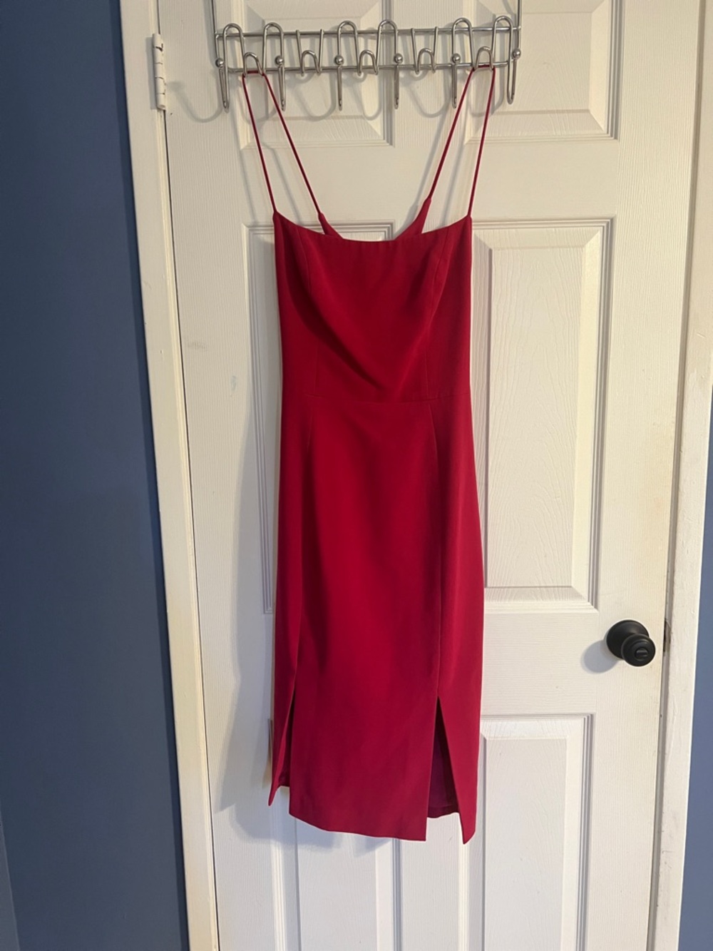 Black Halo Red Double-Strap Slip Midi Dress